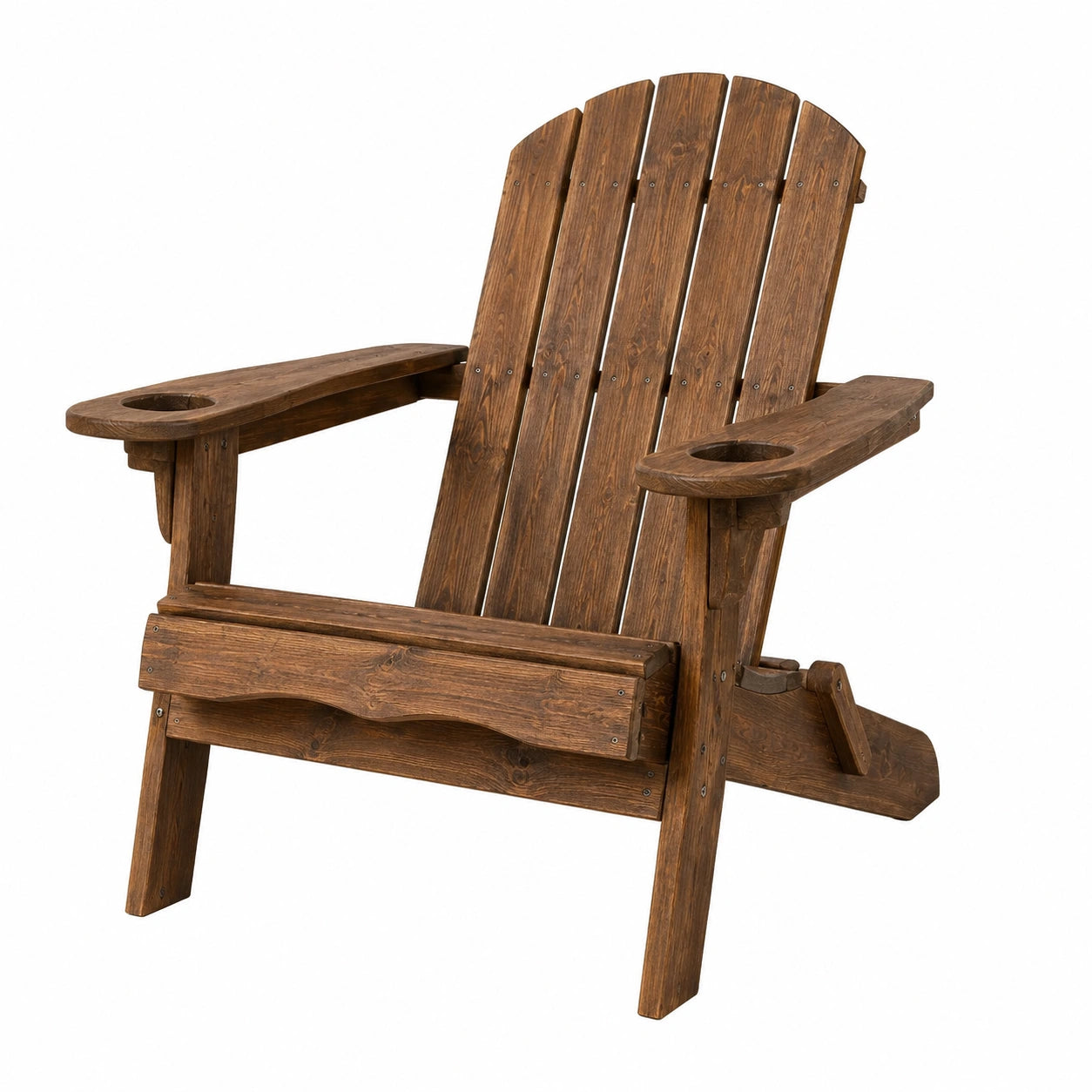 Adirondack-Gartenstuhl 95 x 80 x 105 cm aus Holz in Braun klappbar mit Getränkehaltern