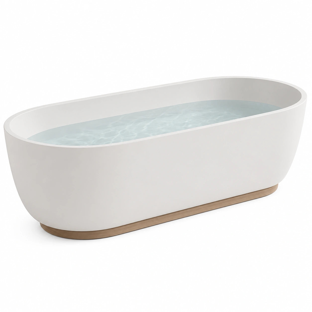 Freistehende Badewanne 170 x 75 x 58 cm Acryl Weiß mit Holzsockel Oval Modern