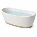 Freistehende Badewanne 170 x 75 x 58 cm Weiß Acryl mit Holzoptik-Sockel Oval Modern