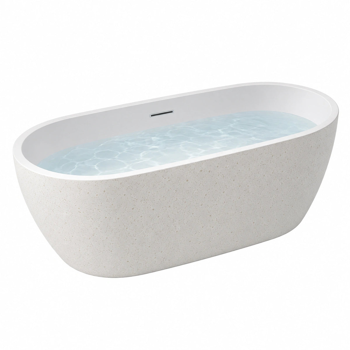Freistehende Badewanne 170 x 75 x 58 cm Mineralguss Weiß Beige oval modern