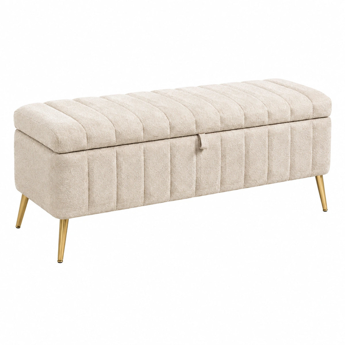 Sitzbank mit Stauraum 100 x 40 x 46 cm Bouclé Beige Gold - gepolstert