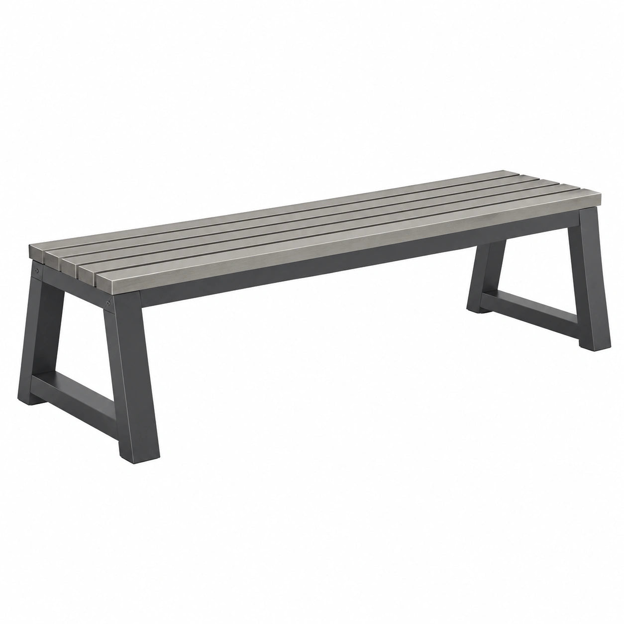Gartenbank 180 x 40 x 45 cm Metall Silber Schwarz mit Latten Sitzfläche