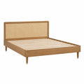 Bettgestell 160 x 200 cm Holz Natur mit Rattan-Kopfteil im Retro-Stil