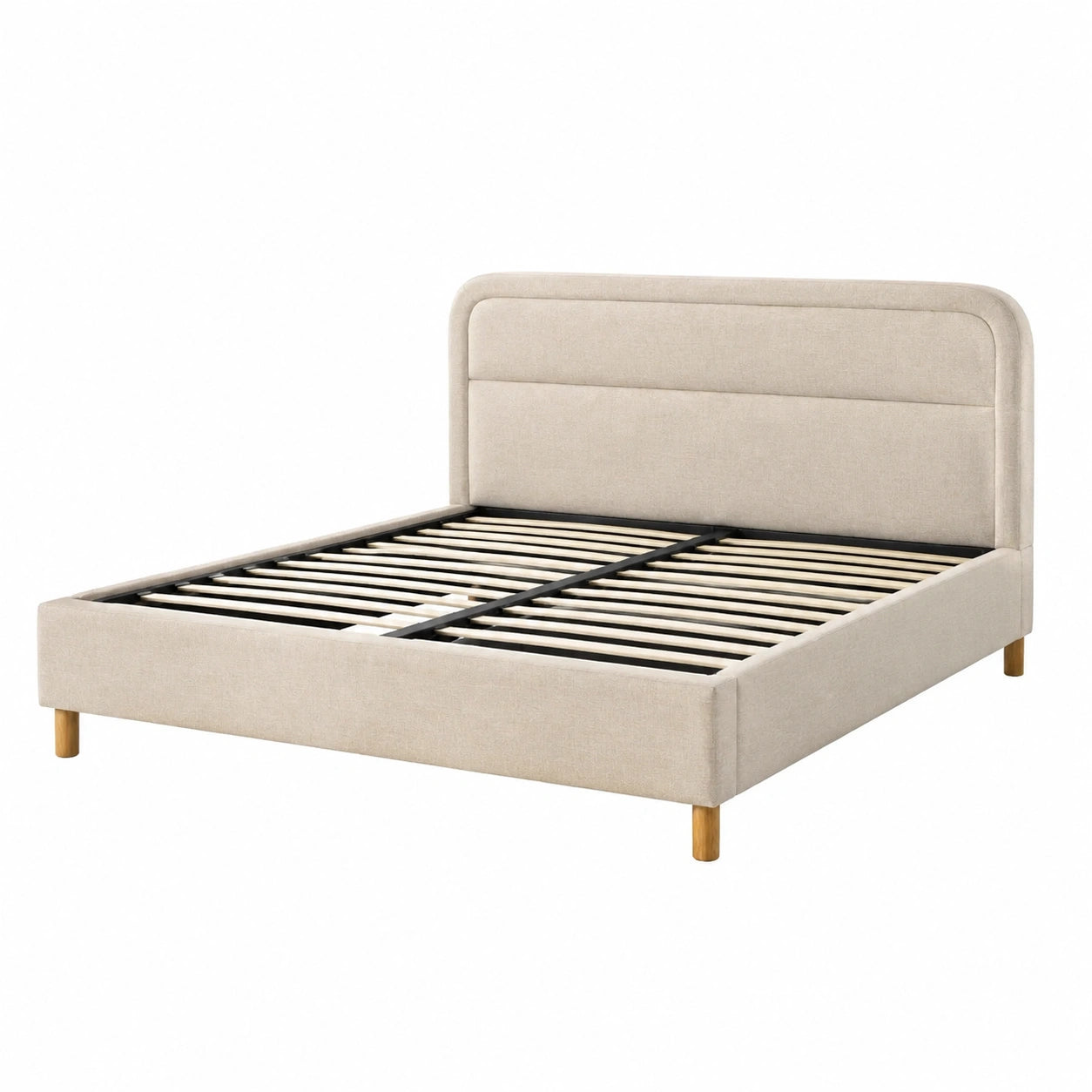 Polsterbett 160 x 200 cm Beige mit Textilbezug und Lattenrost - modernes Doppelbett