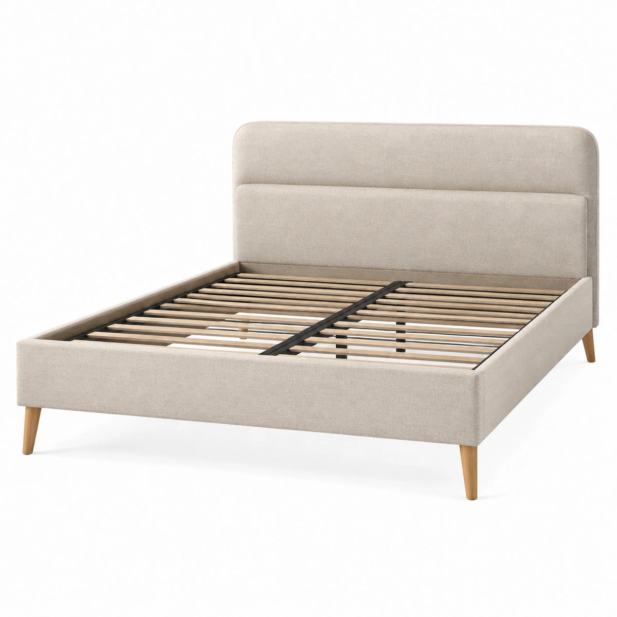 Polsterbett 160 x 200 cm Beige Stoff mit Lattenrost skandinavischer Stil