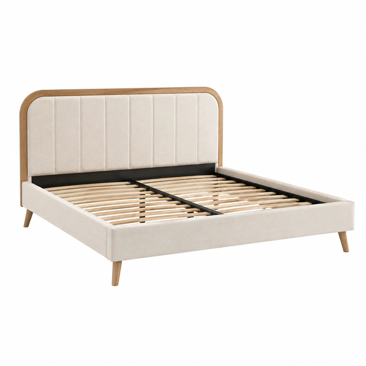 Polsterbett 160 x 200 cm Beige Naturholz mit Lattenrost im skandinavischen Stil