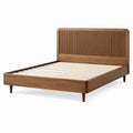 Bettgestell 160 x 200 cm aus Holz in Walnussbraun mit Lattenrost im Mid-Century-Stil