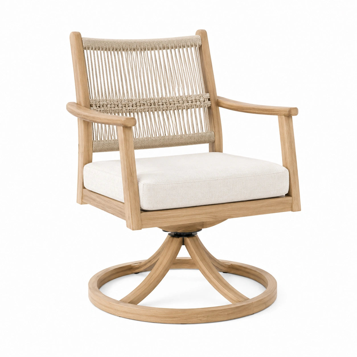 Drehsessel 70 x 75 x 90 cm Holz Natur Beige mit Kordelgeflecht für Wohnbereich