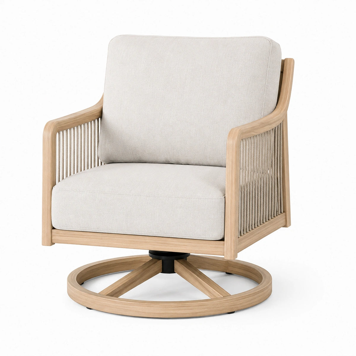 Drehsessel 75 x 78 x 90 cm aus Holz in Naturbeige mit Textilpolsterung