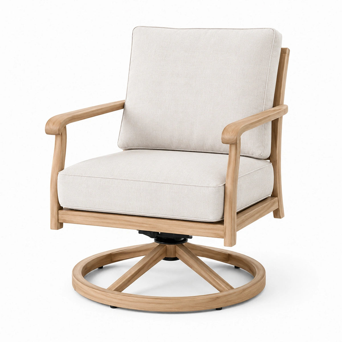 Drehsessel 75 x 80 x 95 cm mit Holzgestell in Naturbeige und Stoffbezug